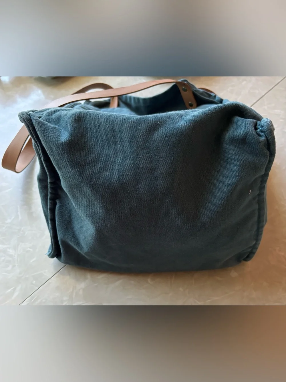 FEED Canvas Tote Bag Green w/ Leather Straps | Ethical Market